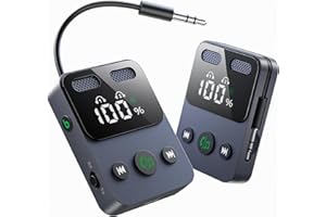 SUPERONE Airplane Bluetooth 5.3 Adapter for 2 AirPods or Headphones, HD Display Bluetooth Wireless Transmitter, 20Hr Playtime, 3.5mm Aux Audio Jack Adapter for Airplane/TV/Car/Home Stereo