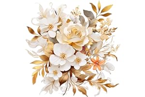 Bonfage Golden and Colorful Toilet Cover Sticker Decals,Fish Bird Flower Leaf Waterproof Toilet Lid Tank Seat Decals Cistern Self-Adhesive Bathroom Wall Sticker, White