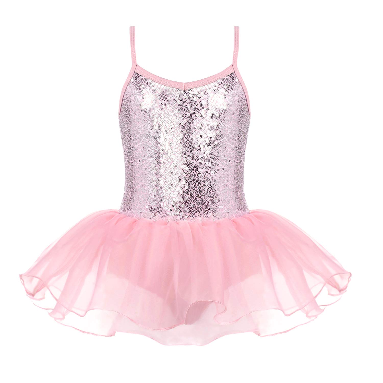Photo 1 of Zaclotre Little Girls Sequin Leotard Sparkly Strap Ballet Leotards Tutu Dress Ballerina Outfit Dance Costume for Kids Pastel Pink Size 4-5 Toddler