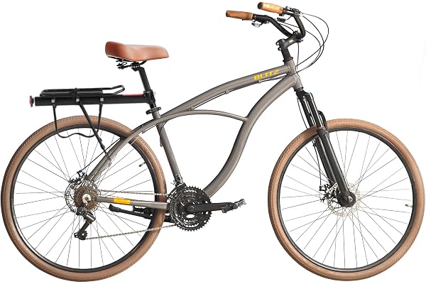 Bicicleta BLITZ Aro 29 Terral Beach Cruiser Alumínio Cambio SH 21v Freio á Disco + Bagageiro e Cadeado