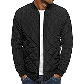 Mens Bomber Jackets Diamond Quilted Fall Winter Rib Varsity Lightweight Coat
