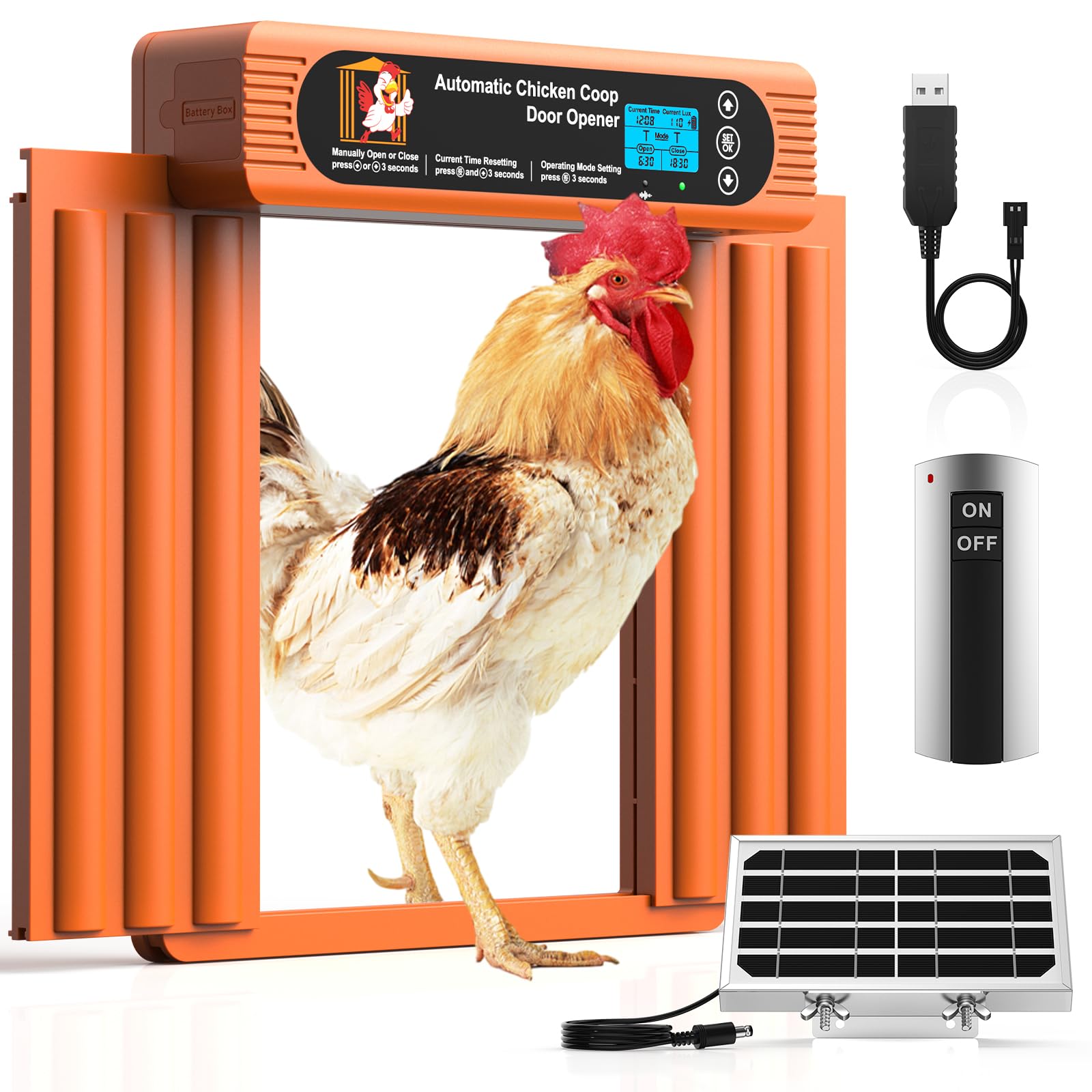 Photo 1 of Automatic Chicken Coop Door Solar Powered, Extra Large Size, Anti-Pinch Design, Battery Powered Auto Chicken Door with Timer & Light Sensor, Solar Chiken Coop Door with Remote Control (50-100M)