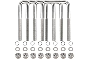 TWOMOO 4 Sets 304 Stainless Steel Square U-Bolt Kits, Heavy Duty U-Bolt with Nuts,Flat and Lock Washers for Boat Trailers,Automobiles Trailers,Ski Boats,and Sailboat Trailers (1/2" D x 3-1/16" W x 5-5/16" L)