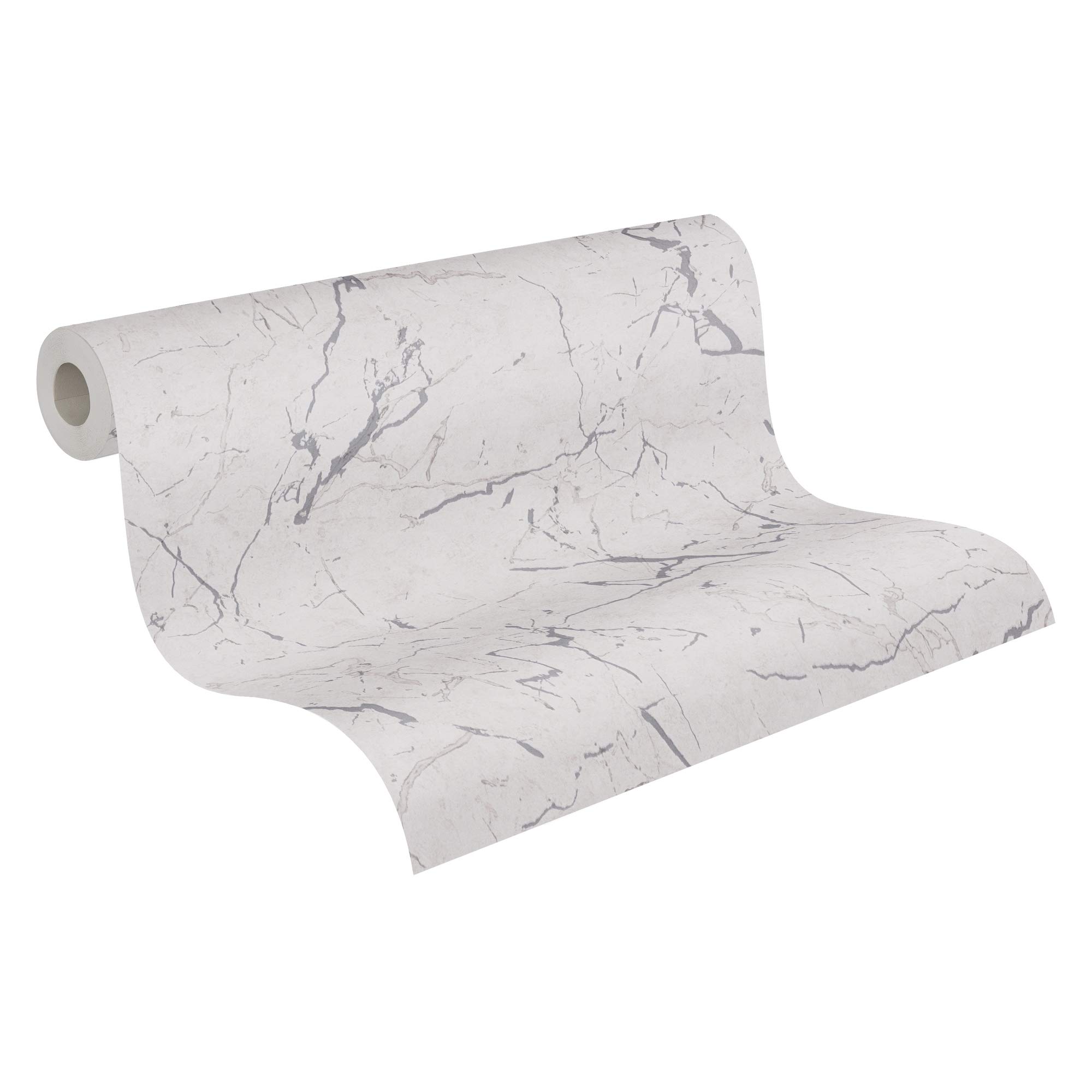Livingwalls Marble Wallpaper Metropolitan Stories 2 A.S. Création Non-Woven 10.05 m x 0.53 m Grey Metallic White Made in Germany 378556 37855-6