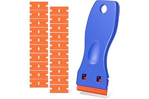DEKEONES Plastic Razor Blade Scraper, Scraper Tool with 20 PCS Plastic Razor Blades for Removing Labels Adhesive Decals Sticker from Windows Glass (Blue)