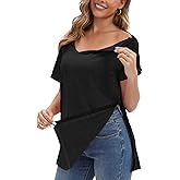 Post Shoulder Surgery Shirts for Women Tear Away V Neck Dual Access Snap Chemo Port Shirts Short Sleeve Adaptive Clothing