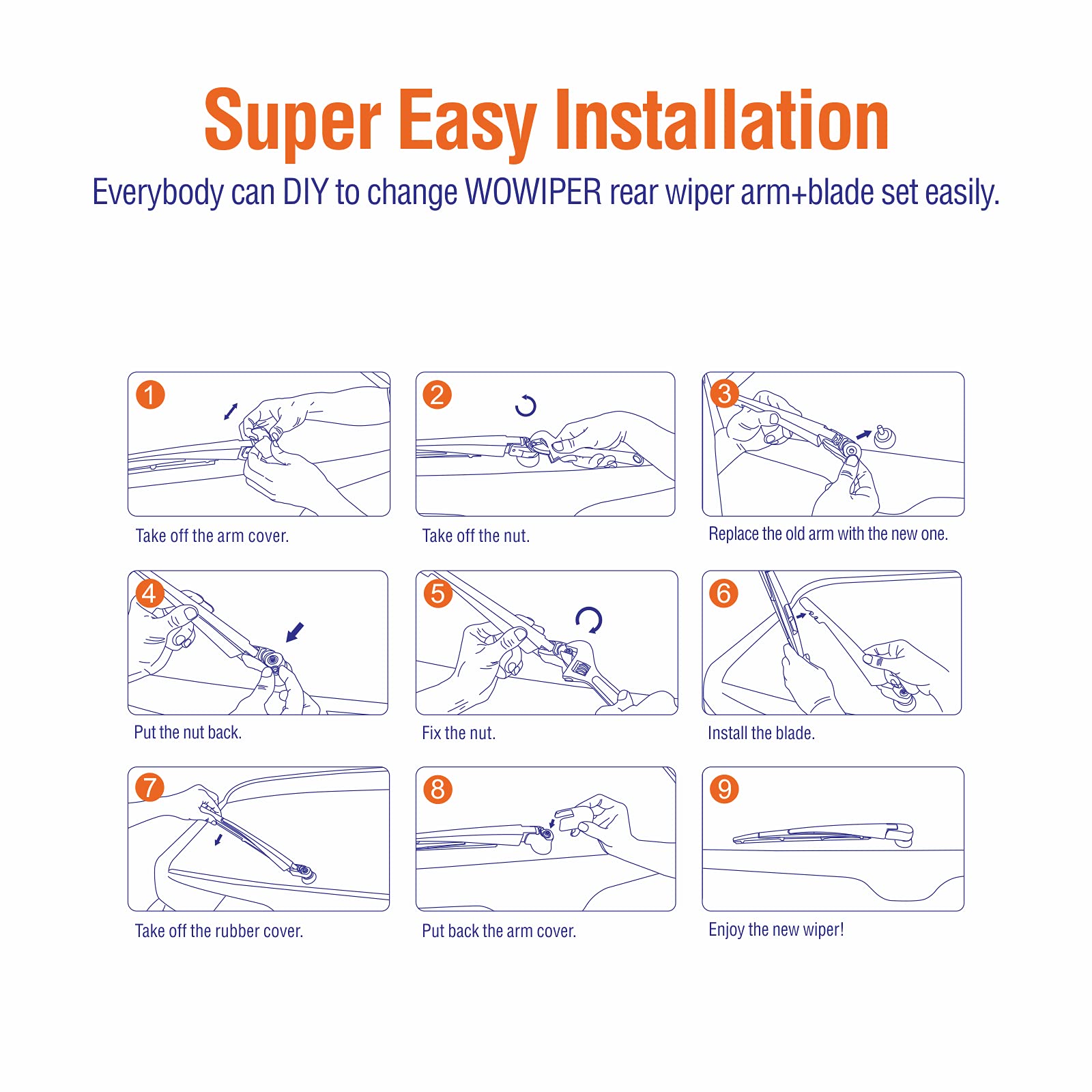 WOWIPER Rear Wiper Arm with Blades Assembly for