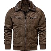 HOOD CREW Men’s Faux Fur Flight Bomber Jacket Vintage Winter Coats Fleece Lined Leather Jackets