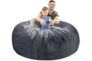 LC&QS Bean Bag Chair Cover (No Filler,Cover only), Big Round Soft Fluffy PV Velvet Sofa Bed Cover, Living Room Furniture, Lazy Sofa Bed Cover(Dark gray,5FT)