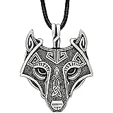 HAQUIL Wolf Necklace, Viking Wolf Head Pendant, Faux Leather Cord, Viking Jewelry Gift for Men and Women