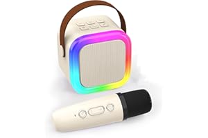 Koolcover Mini Karaoke Machine for Kids Adults, Portable Bluetooth Speaker with Wireless Microphones,Toys Birthday Gifts for Girls Ages 4, 5, 6, 7, 8,9,10,11,12+ Family Home Party (Beige)