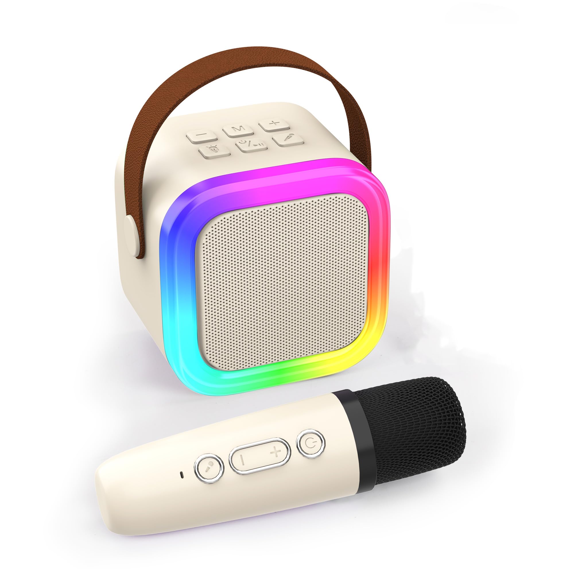 Photo 1 of ***MISSING MICROPHONE*** Koolcover Mini Karaoke Machine for Kids Adults, Portable Bluetooth Speaker with Wireless Microphones,Toys Birthday Gifts for Girls Ages 4, 5, 6, 7, 8,9,10,11,12+ Family Home Party (Beige)