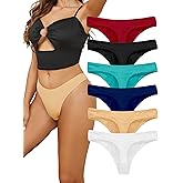 Bolivelan Womens Thongs Underwear Cotton Breathable Stretch Panties Low Rise Hipster 6 Pack