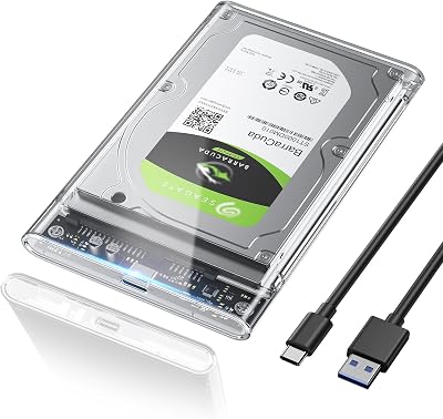 Case Hard Disk 2.5", 6Gbps USB 3.1 Gen 2 Case SSD 2.5 per SATA III 7mm/9.5mm SSD HDD, Supporto UASP/TRIM & Nessuno Strumento Case Disco Rigido Compatibile con Toshiba WD PS4 Xbox-Trasparente
