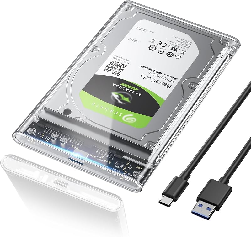 Case Hard Disk 2.5", 6Gbps USB 3.1 Gen 2 Case SSD 2.5 per SATA III 7mm/9.5mm SSD HDD, Supporto UASP/TRIM & Nessuno Strumento Case Disco Rigido Compatibile con Toshiba WD PS4 Xbox-Trasparente