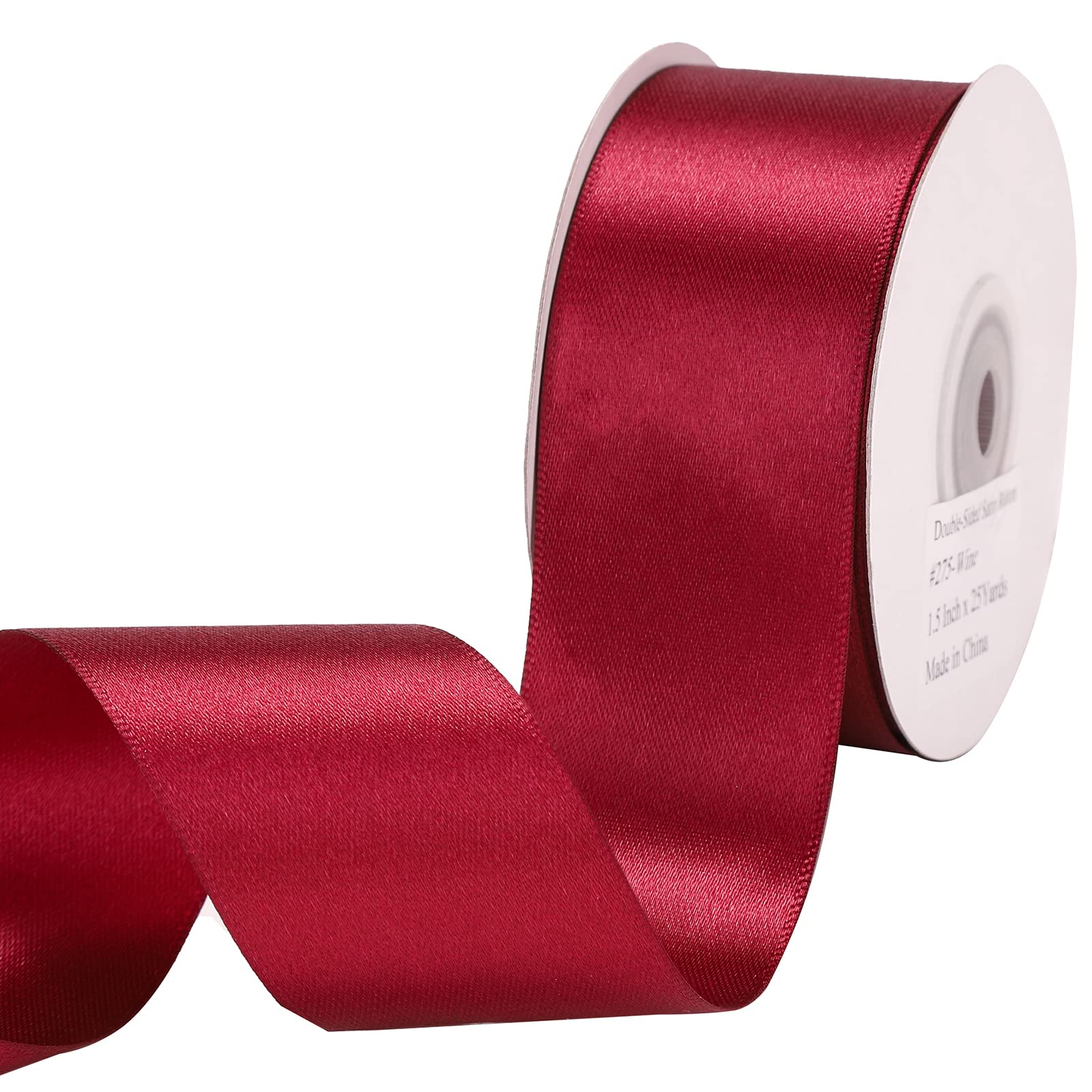 IHKFILAN Satin Ribbon in Wine (38 mm x 22.86 m) Matt Shiny Gift Ribbon for Decorating & Crafts, Weddings, Christenings — image 1