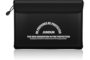 JUNDUN Fireproof Document Bag with 5200℉ Heat Insulated,14.0”x10.4” Waterproof and Fireproof Money Bag,8 Layers Thickened Fire Safe Storage Bag Pouch with Zipper for Document,Money,Black and Large