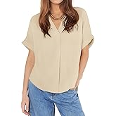 LUXVEER Women's V Neck Blouses Dressy Casual Short Sleeve Summer Tops 2026 Trendy Business Work Shirts