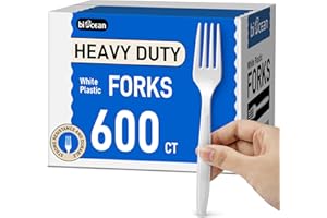 BIOCEAN 600Pack Disposable Plastic Forks Bulk White Heavy Duty Silverware - Value Pack Cutlery Set For Parties, Restaurant (600FORKS)