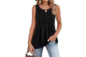 Zeagoo Women's Summer Tank Tops 2026 Pleated Crew Neck Loose Fit Casual Sleeveless Flowy Boho Tunic Shirts