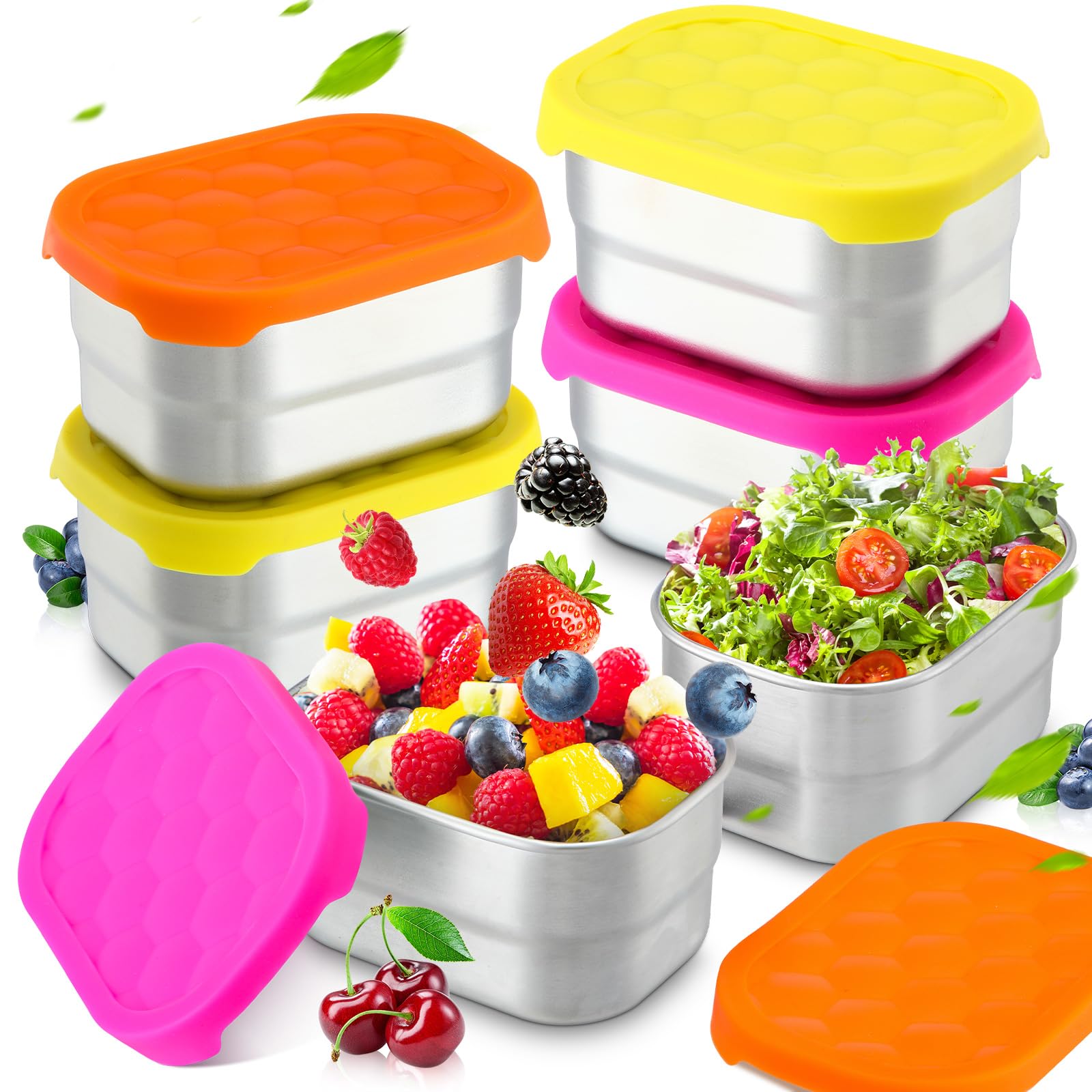 Photo 1 of Layhit 6 Pcs Stainless Steel Snack Containers for Kids, 8 oz Lunch Containers with Silicone Lids Small Reusable Metal Food Box for Child Daycare School Home Storage Supplies(Neon Color)