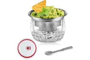 MOLIGOU Ice Chilled Dip Bowl with Lid, 22oz Chilled Serving Bowl for Parties, Dip Bowl on Ice with Stainless Steel Spork