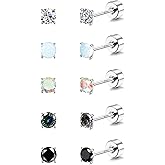 MILACOLATO 5 Pairs 925 Sterling Silver Stud Earrings for Women 20G Flat Back Earrings Helix Cartilage Earrings Cubic Zirconia Opal Earrings Comfort Back Sleep Post Earrings Hypoallergenic