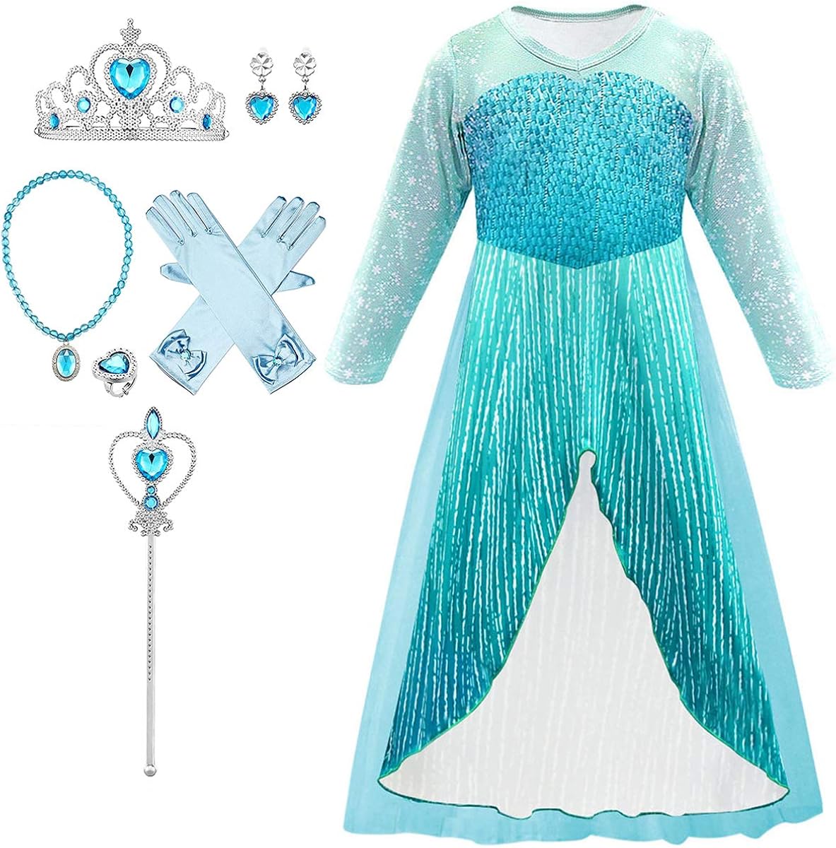 Vestito Principessa Bambina Completo | Corona, Bacchetta, Gioielli | Per Feste E Carnevale - Foto 6