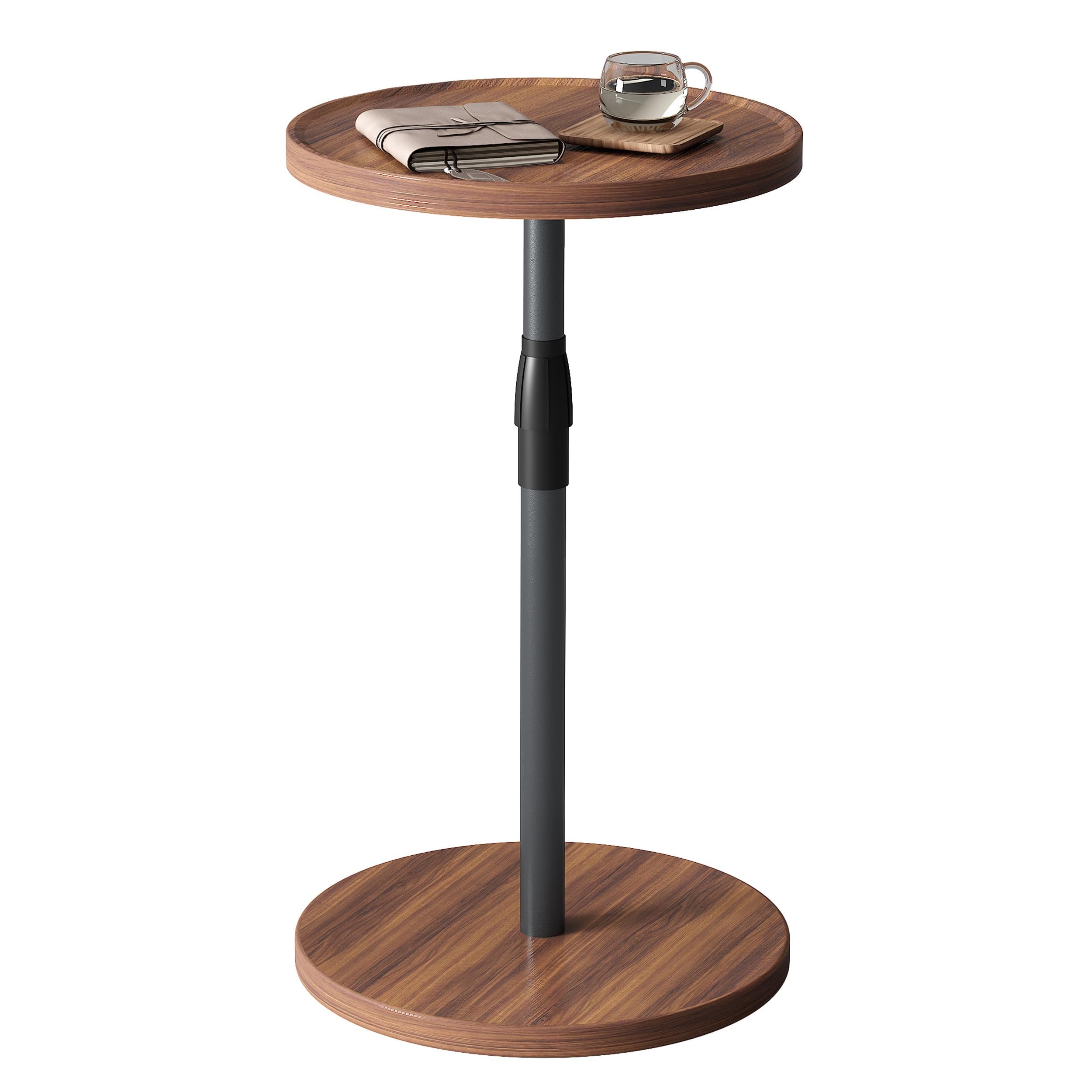 Photo 1 of IRCPEN Adjustable End Table, Small Round Side Table, Drink Table for Small Spaces, Pedestal Nightstand for Living Room, Bedroom, Sofa Couch, Brown ET-010BR
