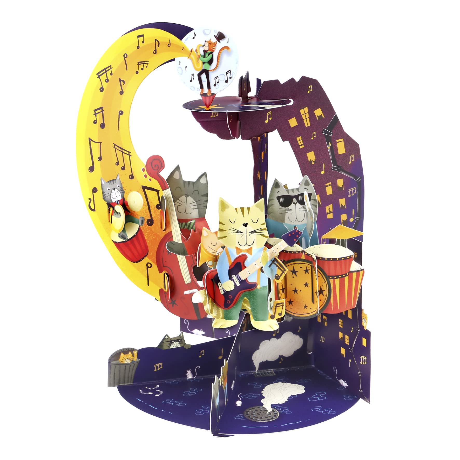 SANTORO Pendulum, 3D Pop Up Greeting Card - Jazz Cats - For Her, Him, Kids | Birthday Gift For Cat Lovers