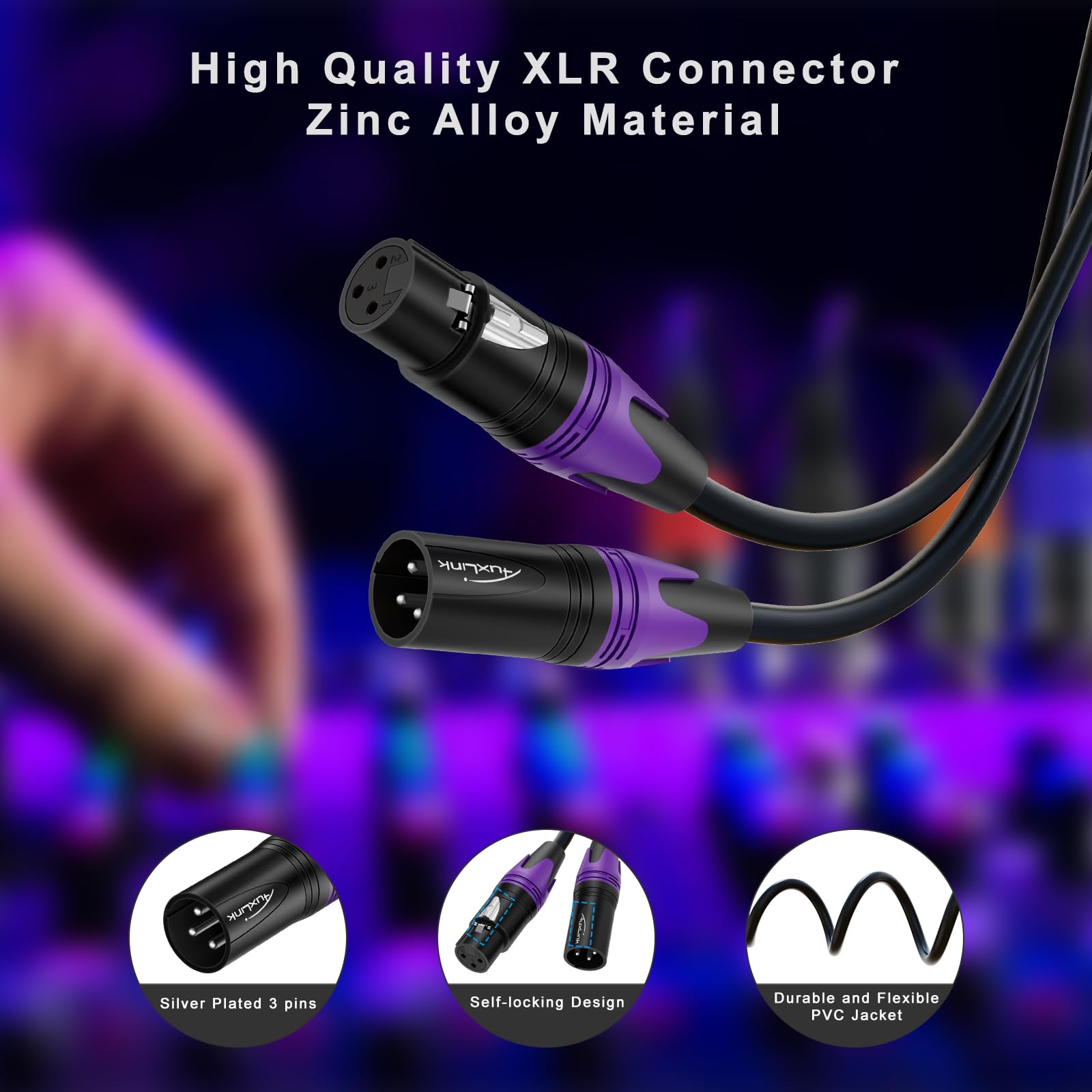 AuxLink XLR Cable 100ft 2Pack, Banlaced XLR Cable Male to Female Mic Cable Gold-Plated 3-Pins, XLR Speaker Cables Compatible with Microphones, Stage Lighting, Speaker Systems and More