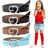 Newcotte 4 Pcs Girls Belt Size 6-12 Kids PU Leather Waist Belt Hollow Heart Design Metal Buckle for Girl Dress Pants Jeans