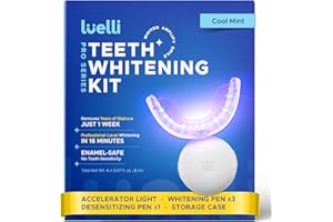 Luelli Teeth Whitening Kit with 35% Carbamide Peroxide - Teeth Whitener for Sensitive Teeth | Enamel Safe - 32 LED Lights - Wireless with Tray and Whitening Gel Pen for Home | Travel (Cool Mint)