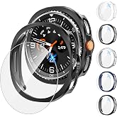Tensea 5+5PCS for Samsung Galaxy Watch 8 Classic Screen Protector Case 46mm | Hard PC Bumper/HD Anti-Fog Tempered Glass Protective Film Accessories, Face Cover Set for Women Men