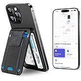 TopMade for Magsafe Wallet, Works with Apple Find My, Strongest Magnetic Wallet for iPhone 17/16/15/14/13/12 Series, Magnetic card holder with Adjustable Stand, 9 Cards Holder, Carbon Fiber Black