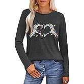 Christmas Shirt for Women Dance Skeleton Cute Graphic Santa Long Sleeve Holiday Casual Tee Top