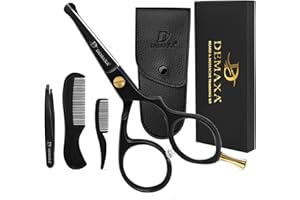 DEMAXA 5" Professional Mustache Scissors Beard Scissors for Men with Slanted Tweezers 1 Mustache Comb 1 Beard Comb & Pouch – Beard Trimming kit & Mustache Kit (Premium 4.2 Blunt Tip Set)