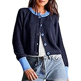Saodimallsu Womens Cropped Cardigan Sweaters Button Down Open Front Long Sleeve Fall Trendy Color Block Knit Coats
