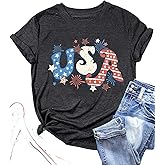 USA T Shirt Women 4th of July Shirts American Flag Vintage Graphic Short Sleeve Patriotic Tops Tees