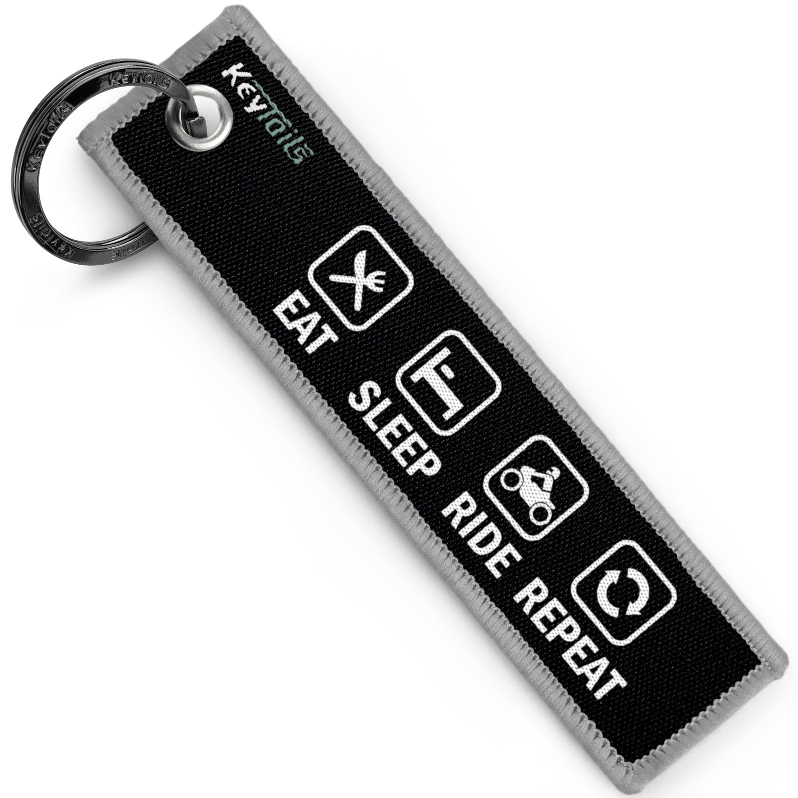 KEYTAILS Keychains, Premium Quality Key Tag for Motorcycle, Car, Scooter, ATV, UTV [Eat Sleep Ride Repeat]