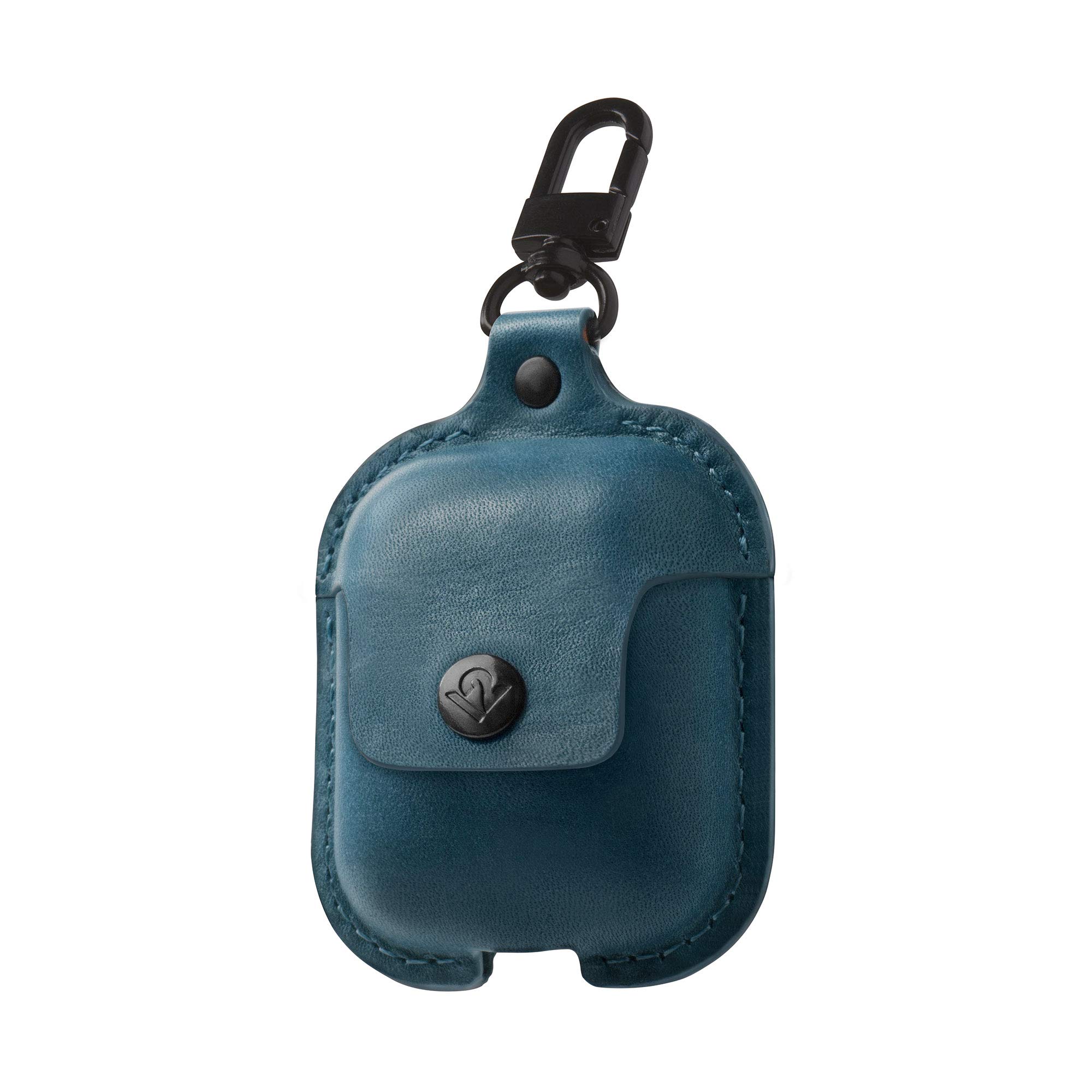 Twelve South 12-1804 AirSnap | Leather Protective Case/Cover with Loss Prevention Clip for AirPods & Wireless Charging Case for AirPods, Deep Teal, 11.2 cm*2.0 cm*5.2 cm — image 1