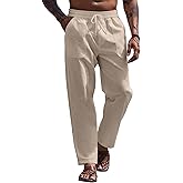 COOFANDY Linen Pants Mens Lightweight Linen Pants Elastic Waist Beach Yoga Summer Trousers