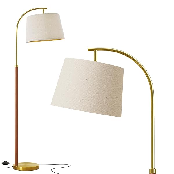 G-SAFAVA 62.5″ WOOD FLOOR LAMP FOR LIVING ROOM GOLD WITH FOOT SWITCH ARC STANDING TALL LAMPS FOR BEDROOM MID CENTURY MODERN CORNER FLOOR LAMPS FOR OFFICE NURSERY INDUSTRIAL READING LIGHT ROOM LAMP