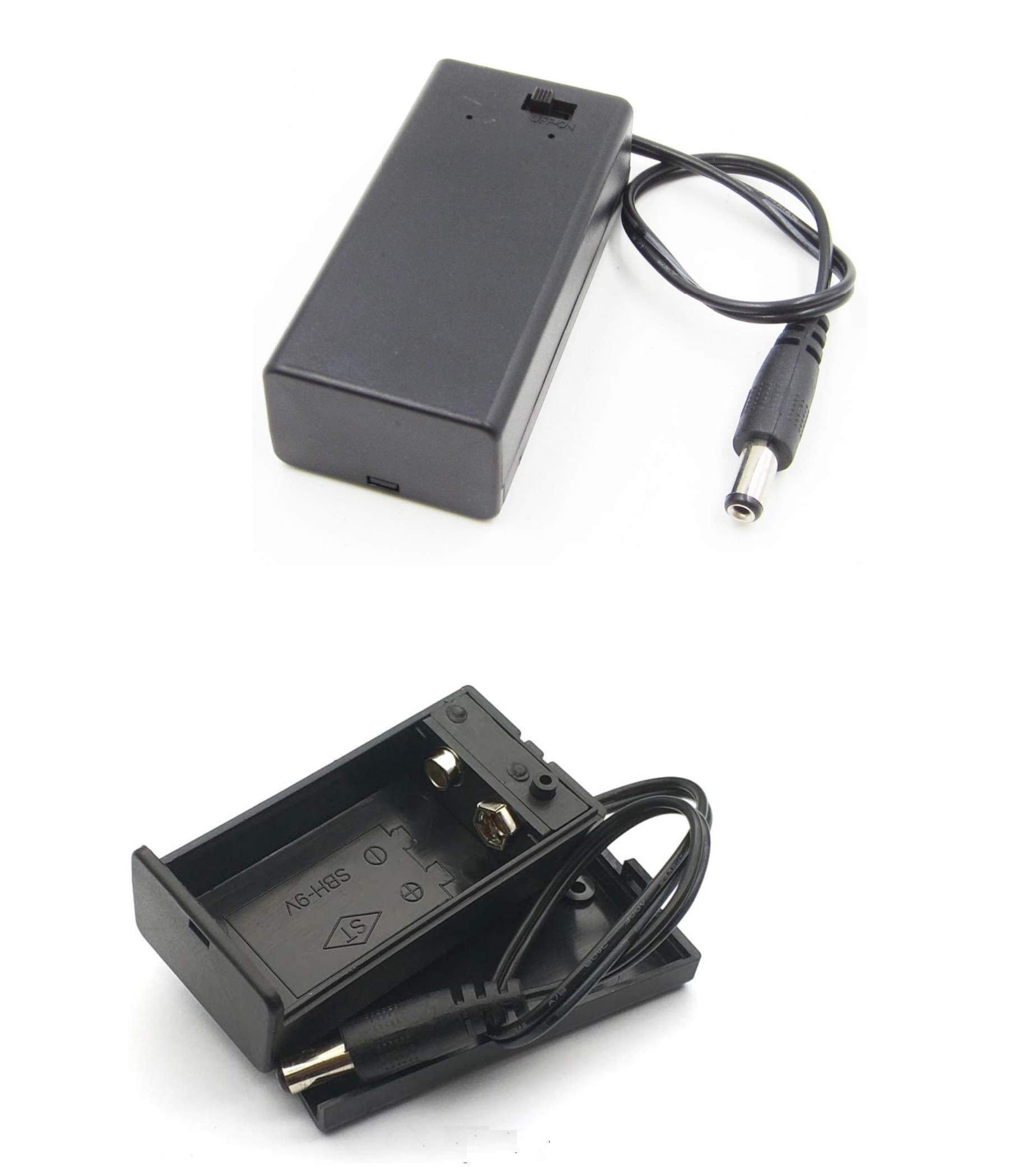 9V PP3 Battery Clip Project Box Enclosure Holder ON/OFF Switch With DC Plug 5.5 x 2.1mm - LF602 SBH-9V by Hayatec