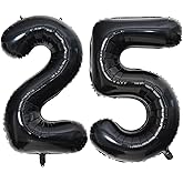 40 Inch Black 25 Number Balloons Giant Jumbo Huge 25 or 52 Foil Mylar Helium Number Digital Balloons Black Birthday Mylar Digital Balloons 25 Birthday Party 25th Anniversary Events Party Decorations
