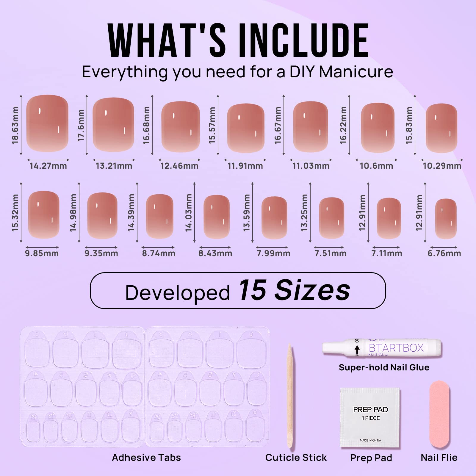 BTArtbox Press On Nails Short - Glue on Nails Square, Soft Gel Light Weight Fake Nails with Glue, Reusable Semi-Transparent Stick On Nails in 15 Sizes, Hot Cocoa - Image 6