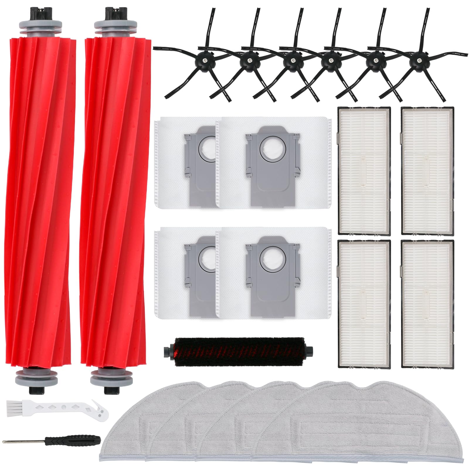 Photo 1 of 23 PCS Accessories Kit for Roborock S7 MaxV Ultra Robot Vacuum Cleaner, Replacement Parts Include 2 Main Brushes, 1 High-Speed Cleaning Brush, 6 Mop Pads, 4 Dust Bags, 6 Side Brushes, 4 Filters