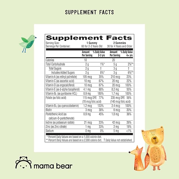 AMAZON BRAND – MAMA BEAR ORGANIC KIDS MULTIVITAMIN GUMMIES, BERRY, CHERRY & ORANGE, 60 COUNT, 1 MONTH SUPPLY (PACKAGING MAY VARY)