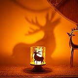 Sziqiqi Vintage Metal Pillar Candle Holders Set of 2 Deer Distressed Hurricane view 3