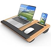 HETTHI Laptop Lap Desk, Portable Large Laptop Desk for Bed, Up to 17 in Lap Table with Wrist Rest, Mouse Pad, Tablet Phone Slot, Portable Handle, Cushion (Light Brown)